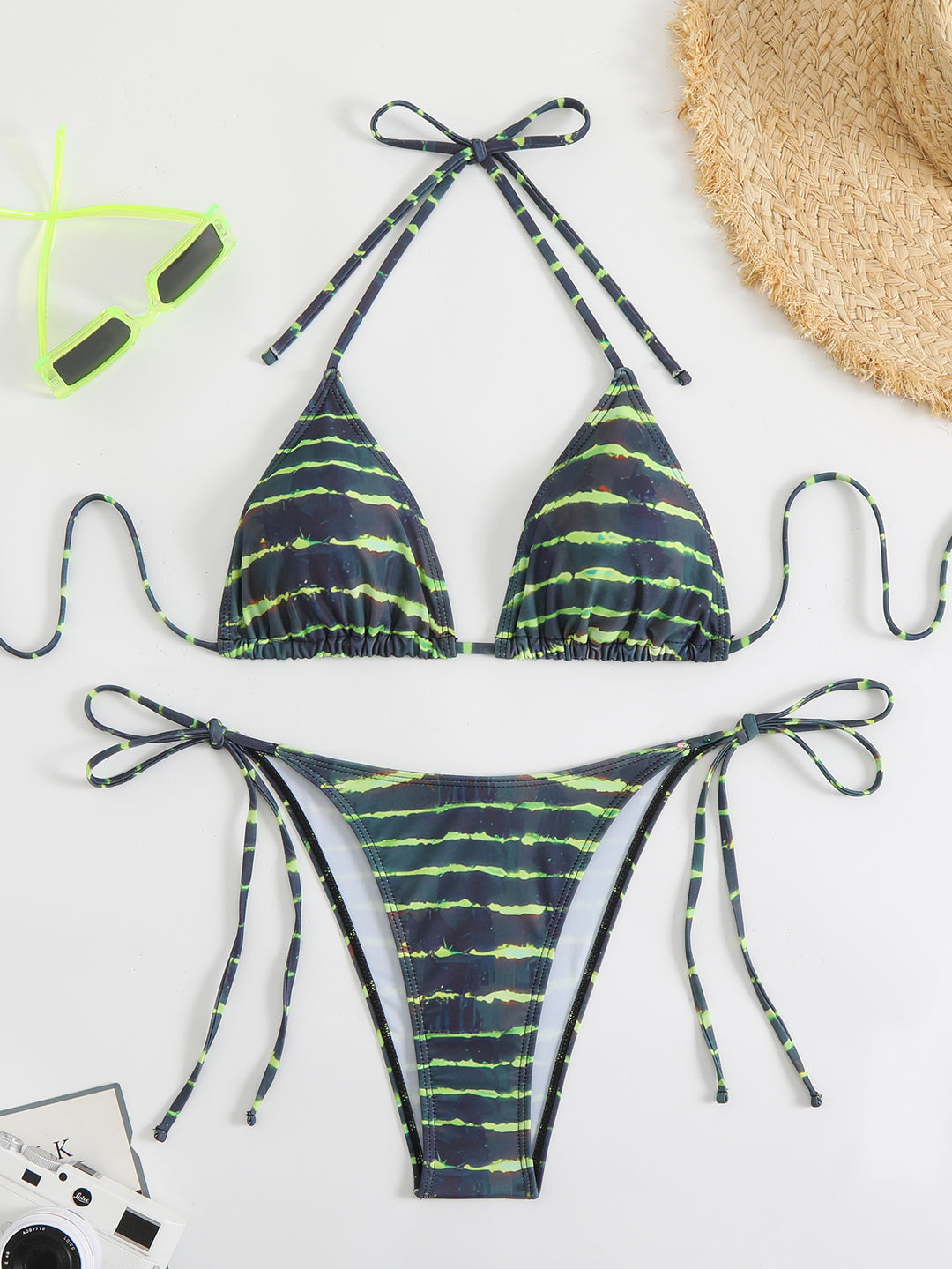 Damen Triangel-Bikini-Set mit verstellbaren Schnürdetails Drune