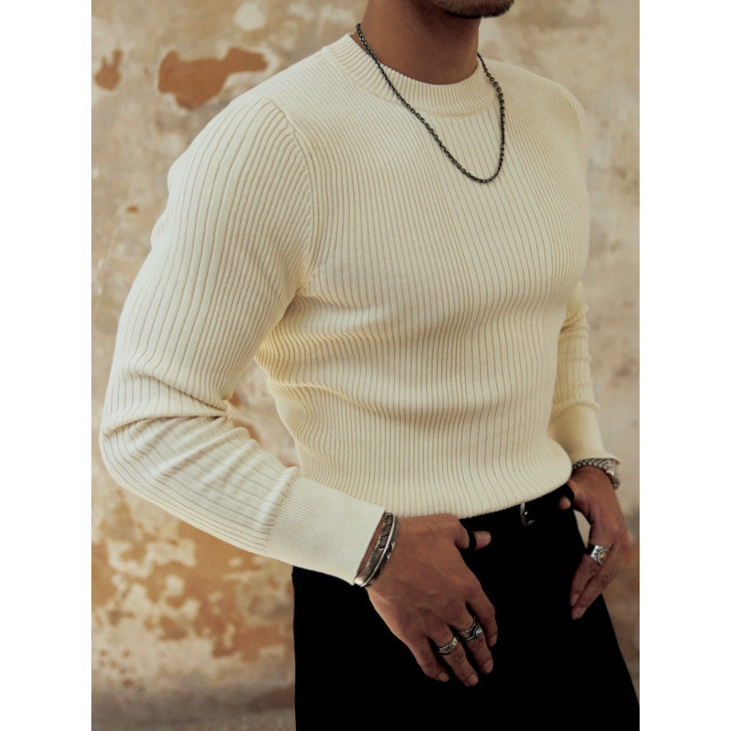 Herren Figurbetonter Rippstrick-Pullover mit Rundhalsausschnitt Drune
