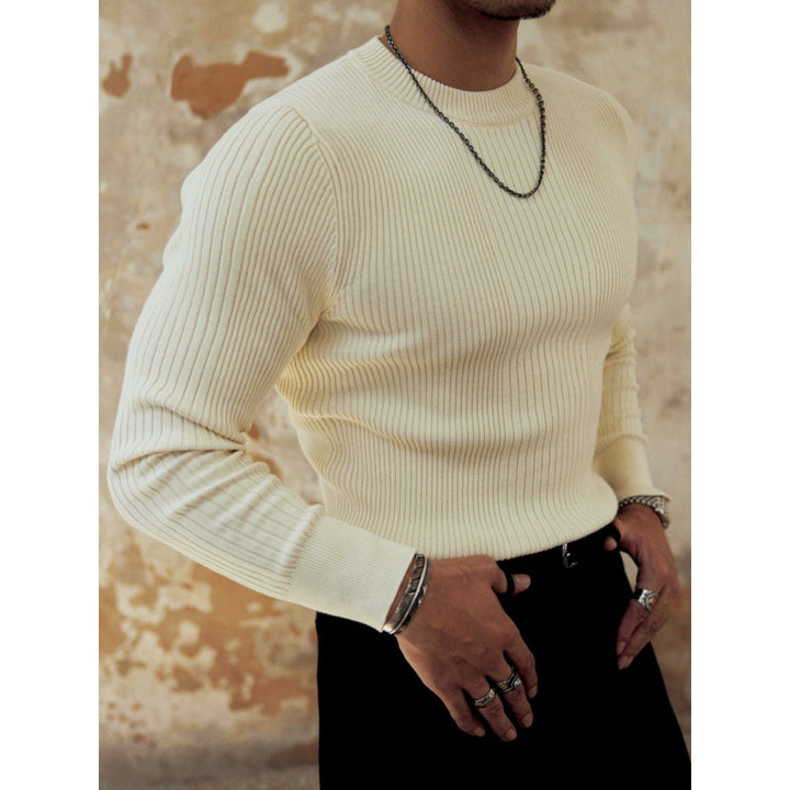 Herren Figurbetonter Rippstrick-Pullover mit Rundhalsausschnitt Drune