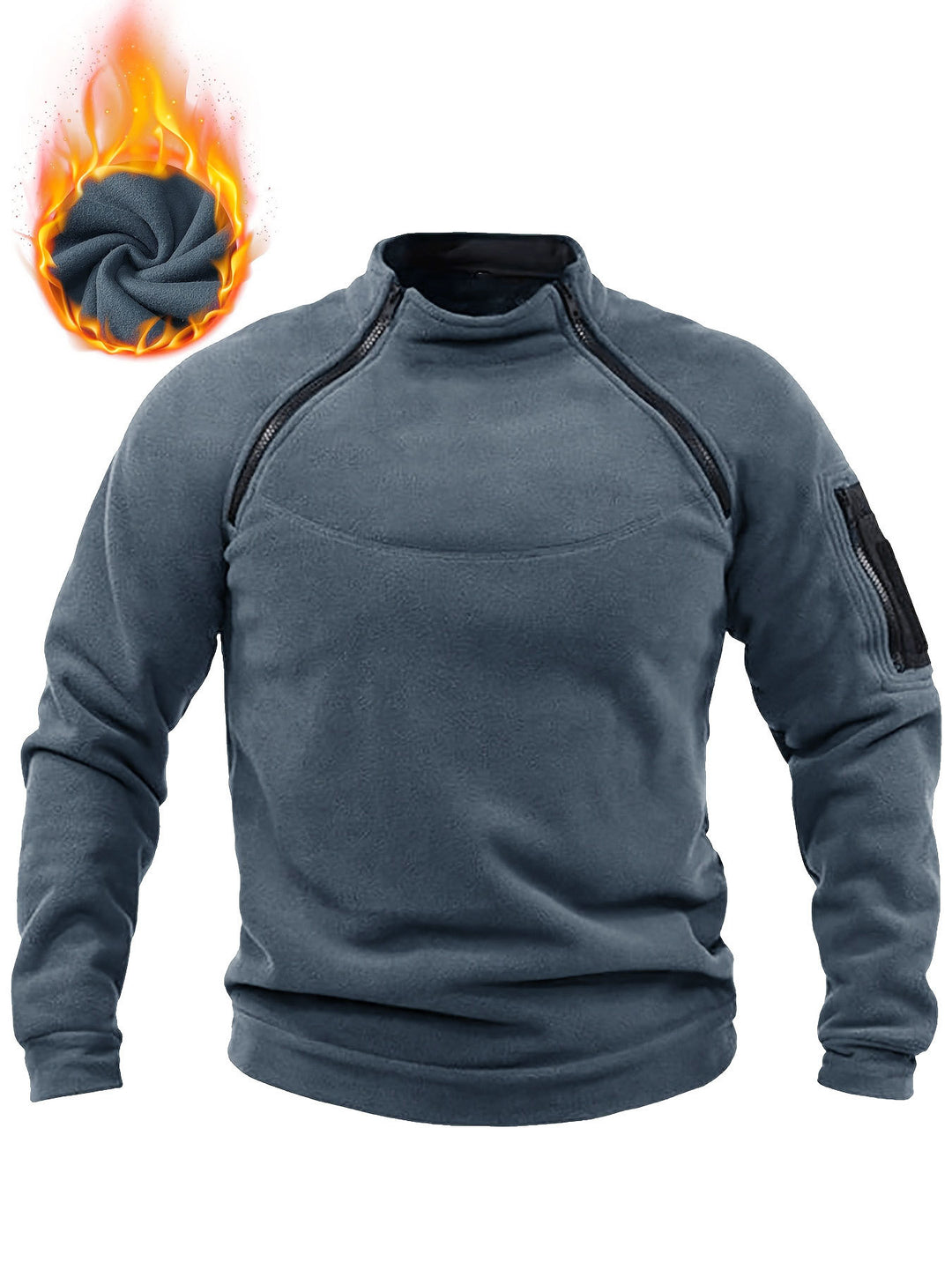 Herren Thermo-Fleecepullover mit Schulterreißverschlüssen, Stehkragen & Ärmel‑Utilitytasche Drune