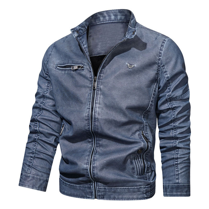 Herren Slim‑Fit Jeansblouson mit Used‑Optik, Reißverschluss‑Brusttasche und gesteppter Ärmelpartie Drune