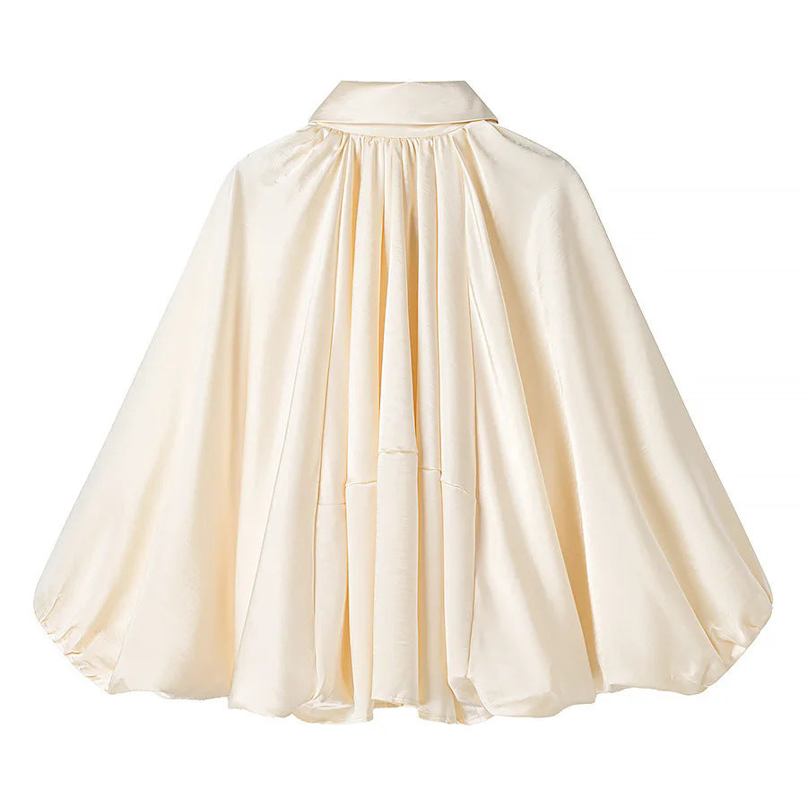 Damen nan weite Satin-Cape-Bluse mit Hemdkragen, zentralem Reißverschluss und ballonärmeln Drune