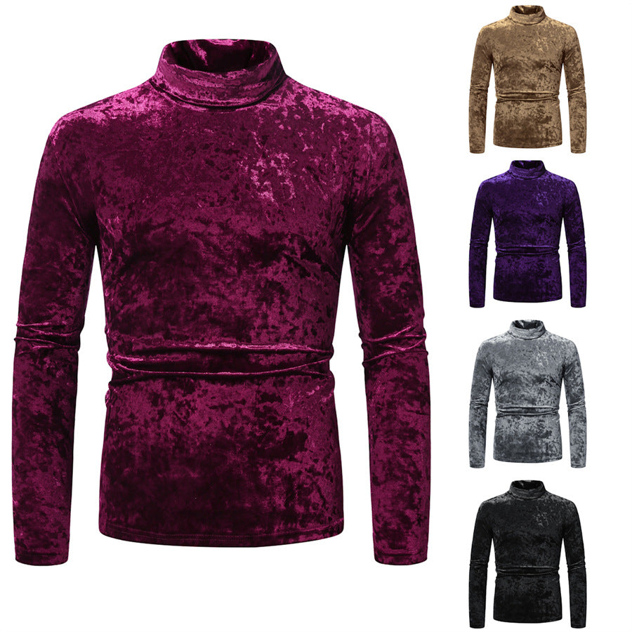 Herren Figurbetontes Samt-Longsleeve mit Stehkragen und leichtem Stretch Drune
