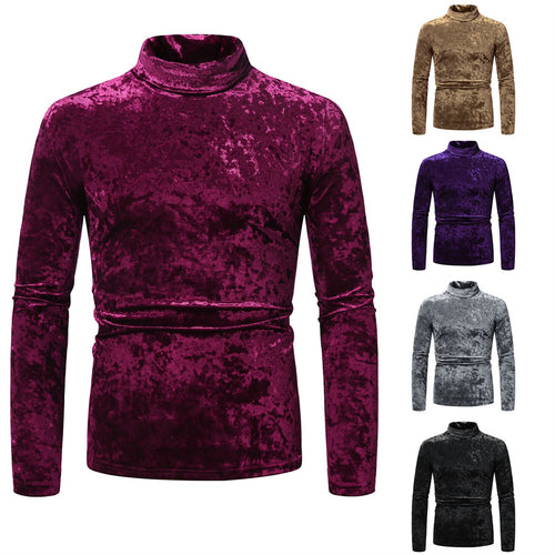 Herren Figurbetontes Samt-Longsleeve mit Stehkragen und leichtem Stretch Drune