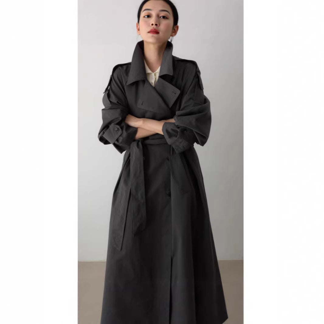 Damen Oversize Maxi-Trenchcoat mit Taillengürtel und doppelter Knopfleiste Drune