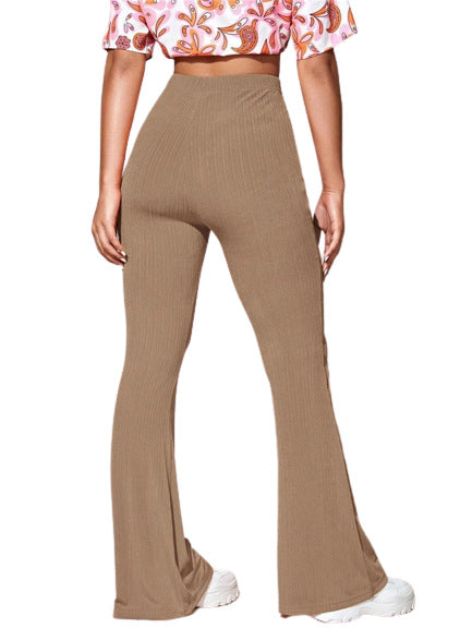 Damen Bootcut-Hose Aus Elastischem Rippmaterial mit Hohem Bund Drune