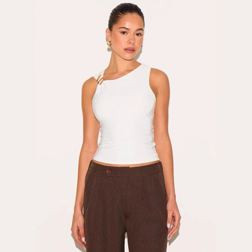 Damen Elegantes Top mit asymmetrischem Schnitt und dekorativen Riegeln Drune