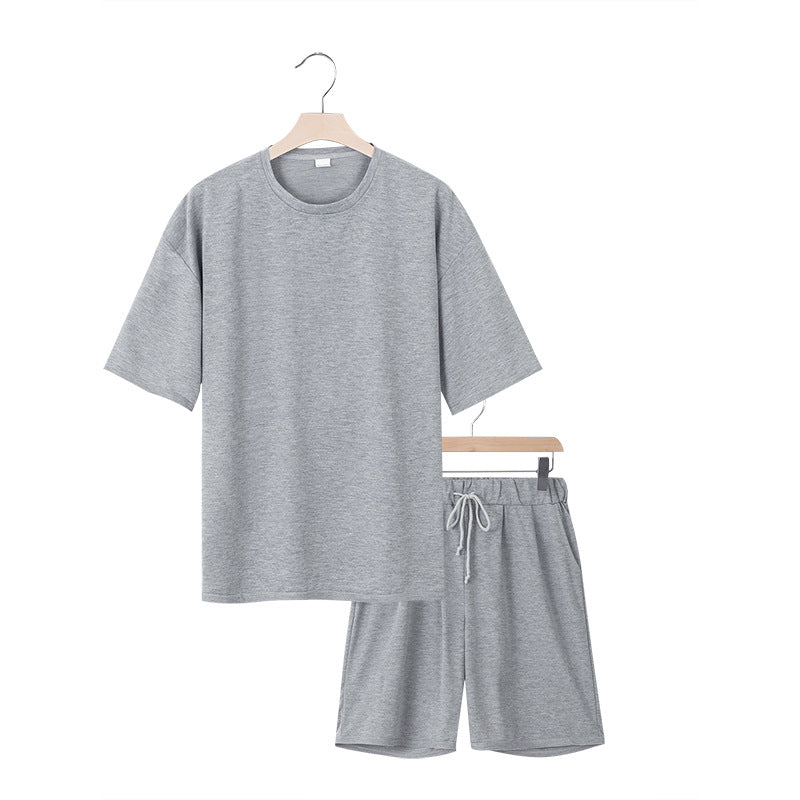 Herren nan entspannter Jersey-Set mit verlängertem Rundhals-T-Shirt und elastischen Kordelzug-Shorts Drune