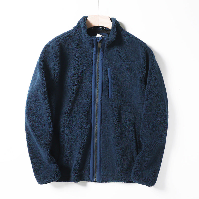 Herren Teddy-Fleecejacke mit Stehkragen, durchgehendem Reißverschluss und Brusttasche Drune