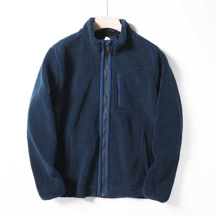 Herren Teddy-Fleecejacke mit Stehkragen, durchgehendem Reißverschluss und Brusttasche Drune