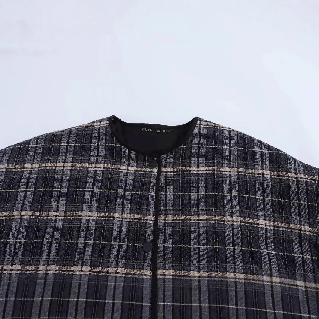 Damen nan gesteppte Karojacke mit rundem Halsausschnitt, leichter Wattierung und übergroßen aufgesetzten Taschen Drune