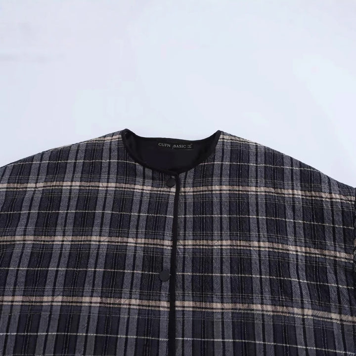 Damen nan gesteppte Karojacke mit rundem Halsausschnitt, leichter Wattierung und übergroßen aufgesetzten Taschen Drune