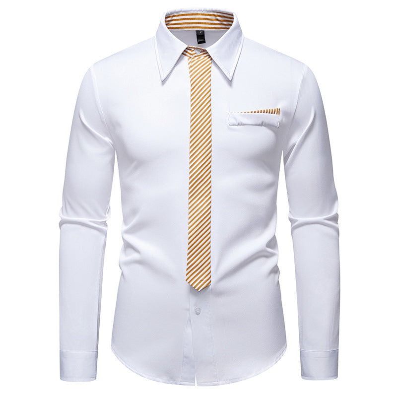 Herren Slim-Fit Businesshemd mit integrierter Krawatten-Optik und Brusttasche Drune