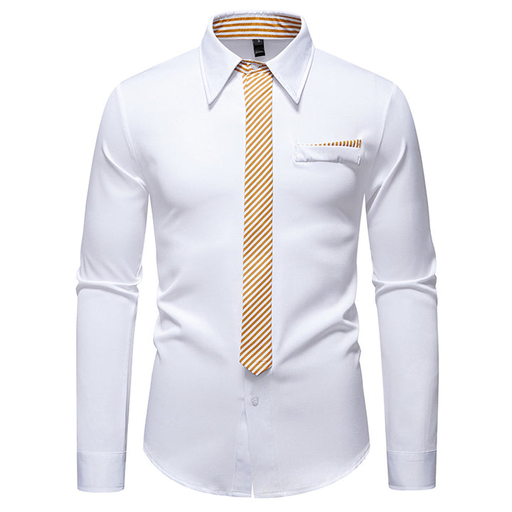 Herren Slim-Fit Businesshemd mit integrierter Krawatten-Optik und Brusttasche Drune