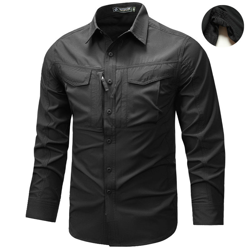 Herren Langarm Outdoor-Hemd mit Ripstop, Brustklappen und Reißverschlusstasche Drune