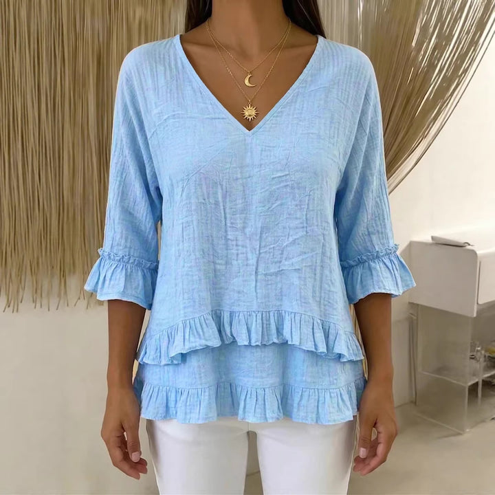Damen Verspielte Langarm Bluse mit Volant Drune