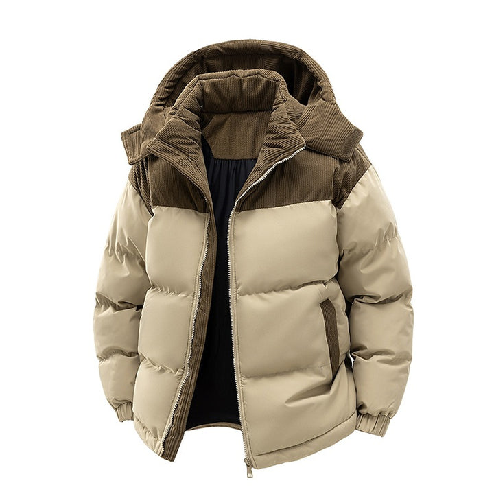 Damen Thermo-Puffer-Kurzjacke mit Cord‑Schulter und Kapuzenkragen Drune