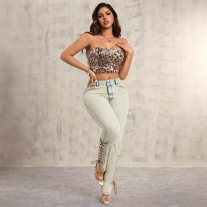 Damen High-Waist Jeans mit aufregenden Schnürdetails Drune