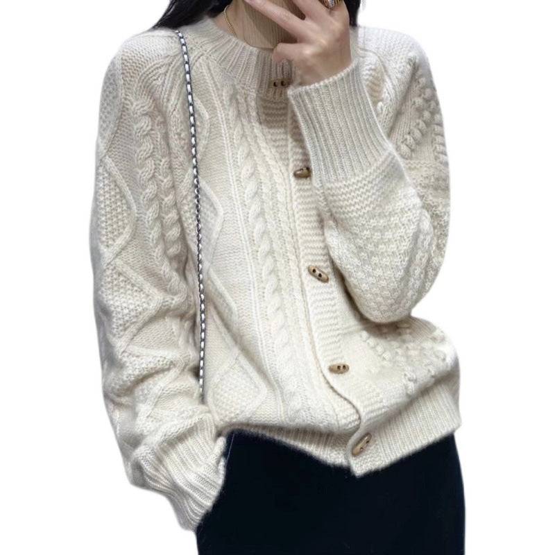 Damen Strick-Cardigan mit Zopfmuster, kastiger Oversize-Passform und Knopfleiste Drune