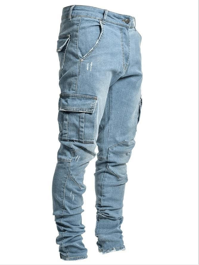 Herren Eng geschnittene Cargo-Jeans mit Stretch und Mehrfach-Taschen Drune