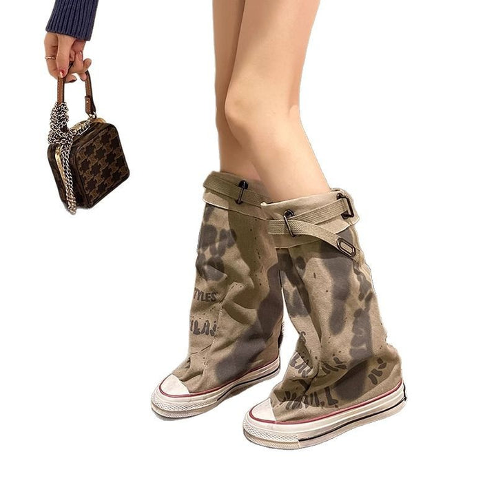Damen Canvas-Gaiter-Boots mit integrierter Sneaker-Sohle und verstellbarem Schnallenriemen Drune