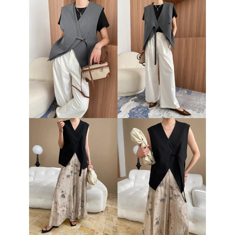 Damen elegante Wickelweste mit taillierbarem Design Drune