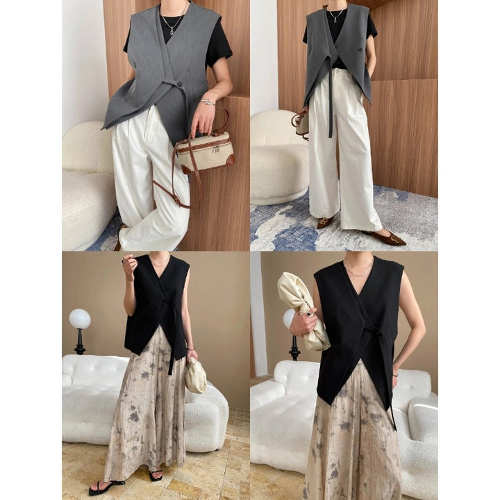 Damen elegante Wickelweste mit taillierbarem Design Drune