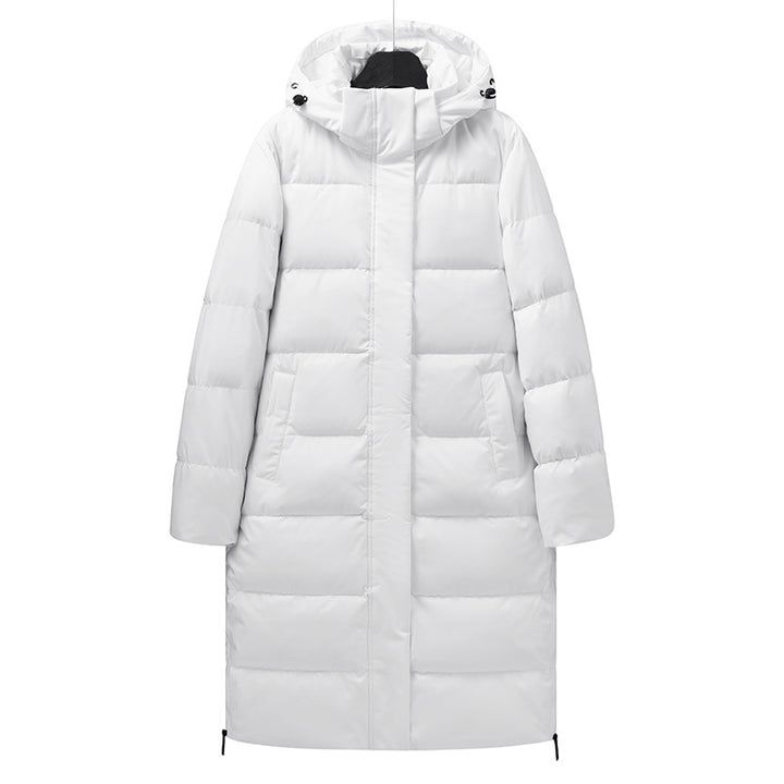 Damen Langer minimalistischer Steppmantel mit konturierter Kapuze und ultraleichter Thermofüllung Drune