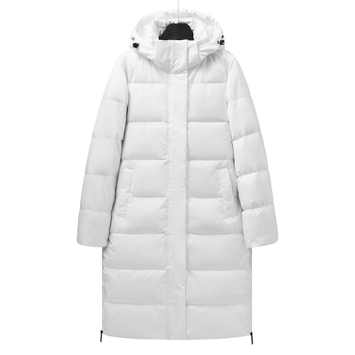 Damen Langer minimalistischer Steppmantel mit konturierter Kapuze und ultraleichter Thermofüllung Drune