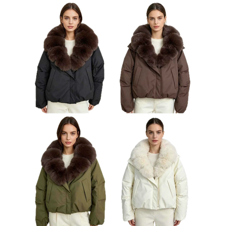 Damen nan kurze Cropped-Parka mit extravoluminösem Fellkragen und winddichter Thermofütterung Drune