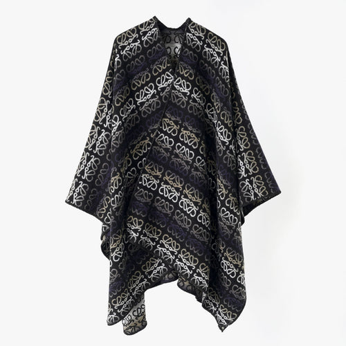 Damen Überwurfcape im Jacquard-Strick mit Allover-Monogramm und weichem Fall Drune