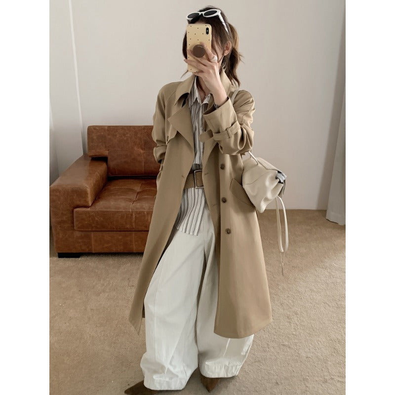 Damen Oversize Trenchcoat mit Doppelreihe, Taillengürtel und Epauletten Drune