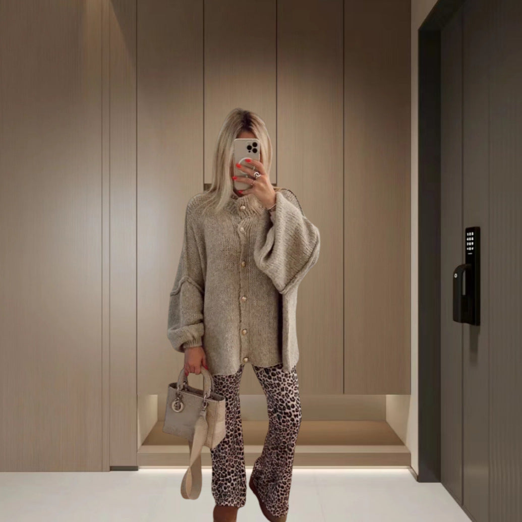 Damen Strickjacke mit weiten Ärmeln und Knopfdetails Drune