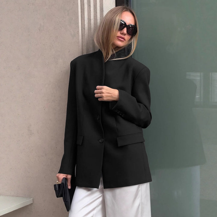 Damen Modischer Oversized Blazer mit strukturiertem Kragen und eleganten Knopfdetails Drune