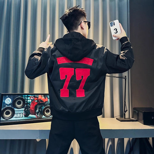 Herren Modische Kapuzenjacke mit buntem Druck Drune