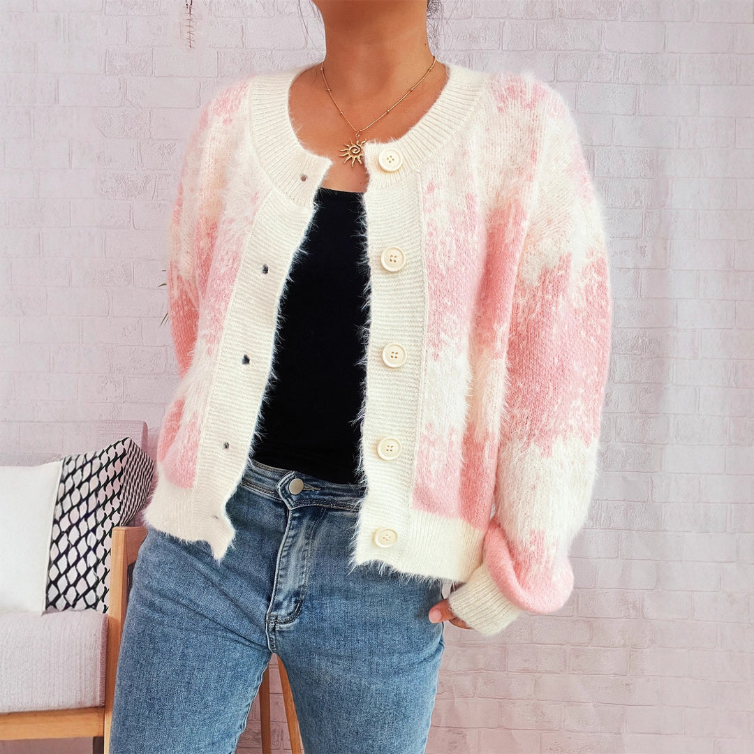 Damen kuschelige Strickjacke mit modischem Knopfdesign und weichem Material Drune