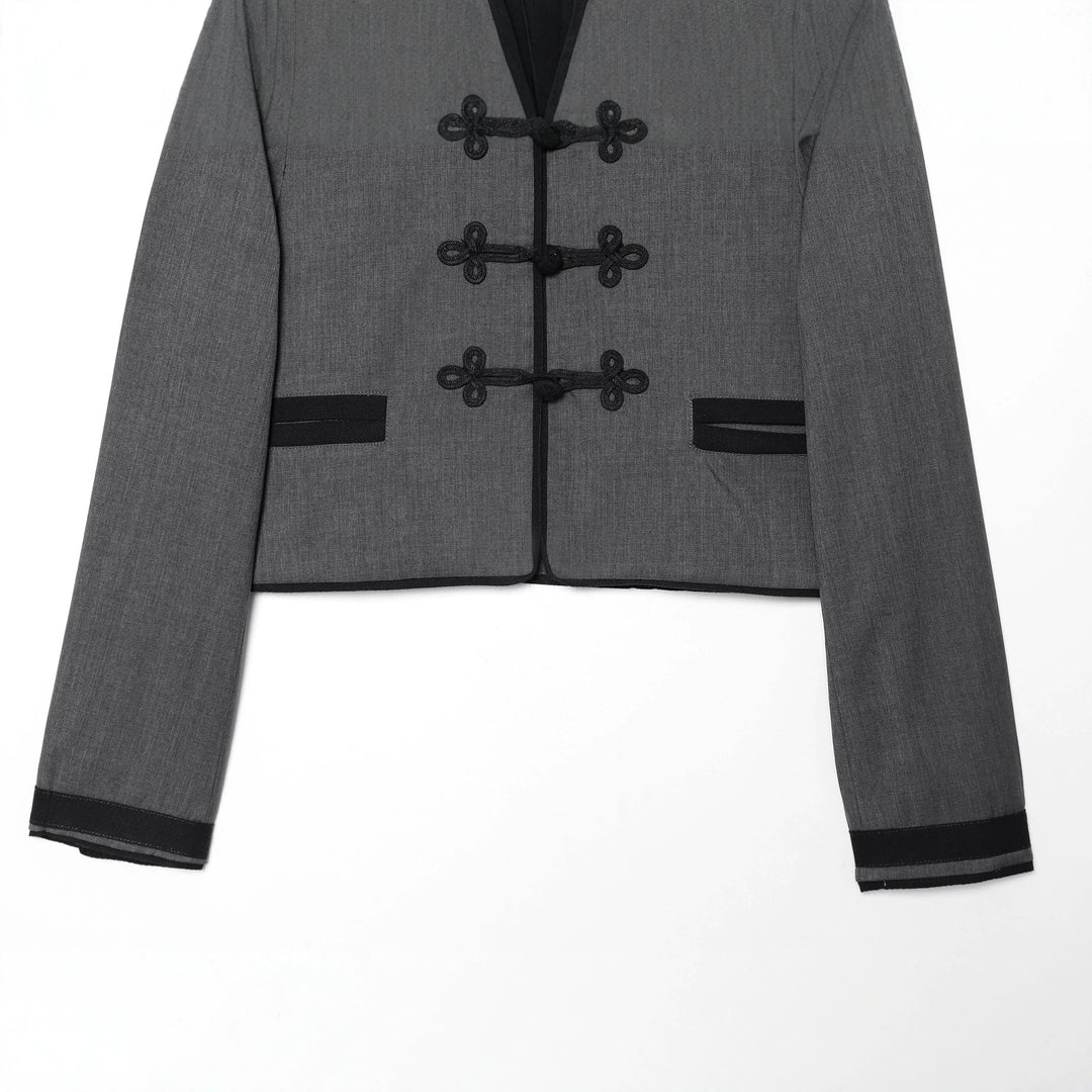 Damen nan taillierte Cropped-Jacke mit Mandarinkragen und dekorativen Froschverschlüssen Drune