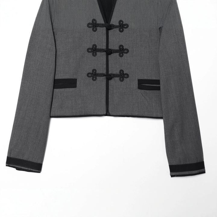 Damen nan taillierte Cropped-Jacke mit Mandarinkragen und dekorativen Froschverschlüssen Drune