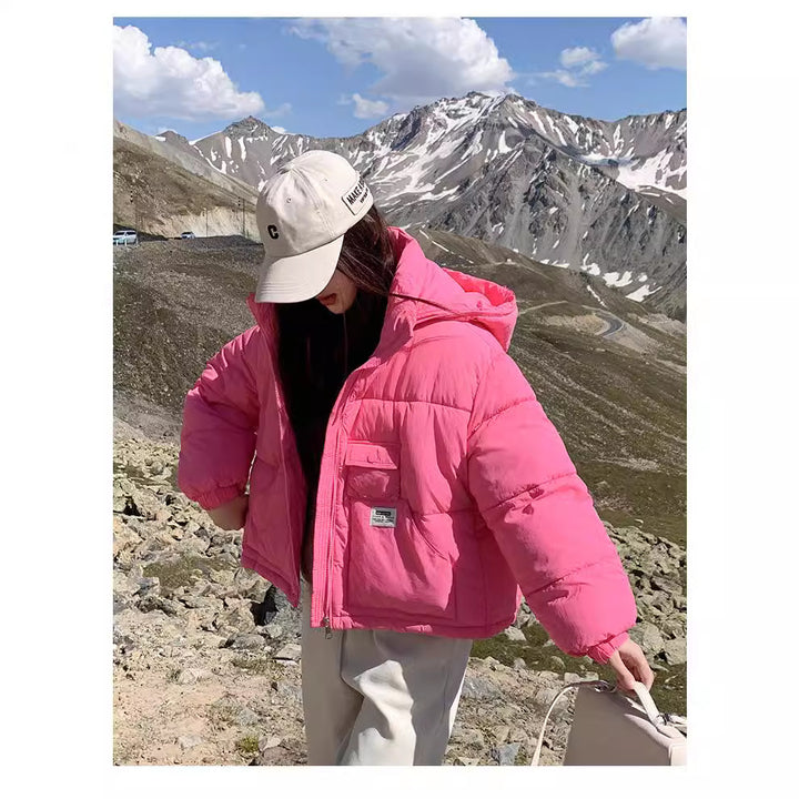 Damen Kuschelige Pufferjacke mit Kapuze und praktischen Taschen Drune