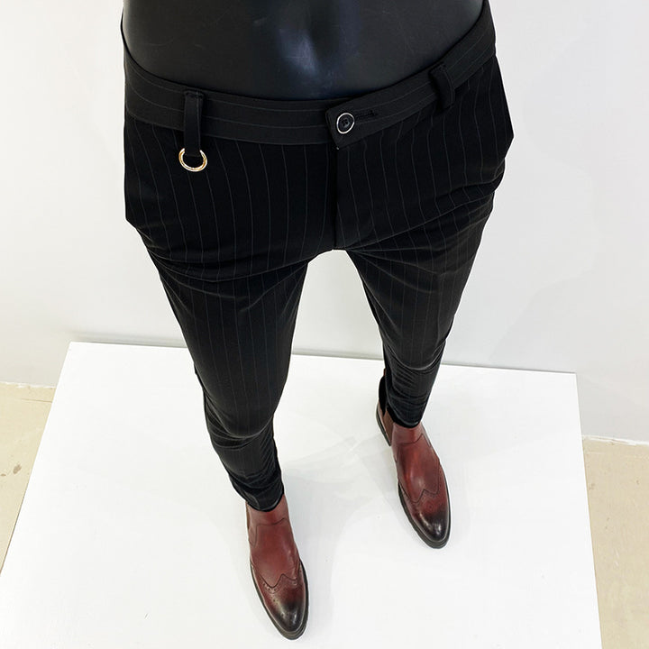 Herren nan schmal geschnittene Nadelstreifen-Anzughose mit elastischem Bund und Ringdetail Drune