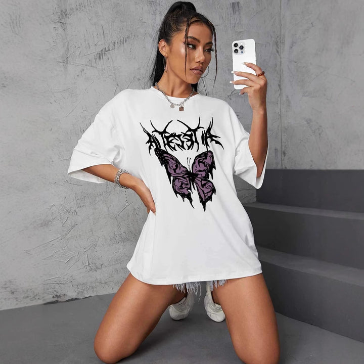 Damen oversized T-Shirt mit kreativem Schmetterlingsdesign Drune
