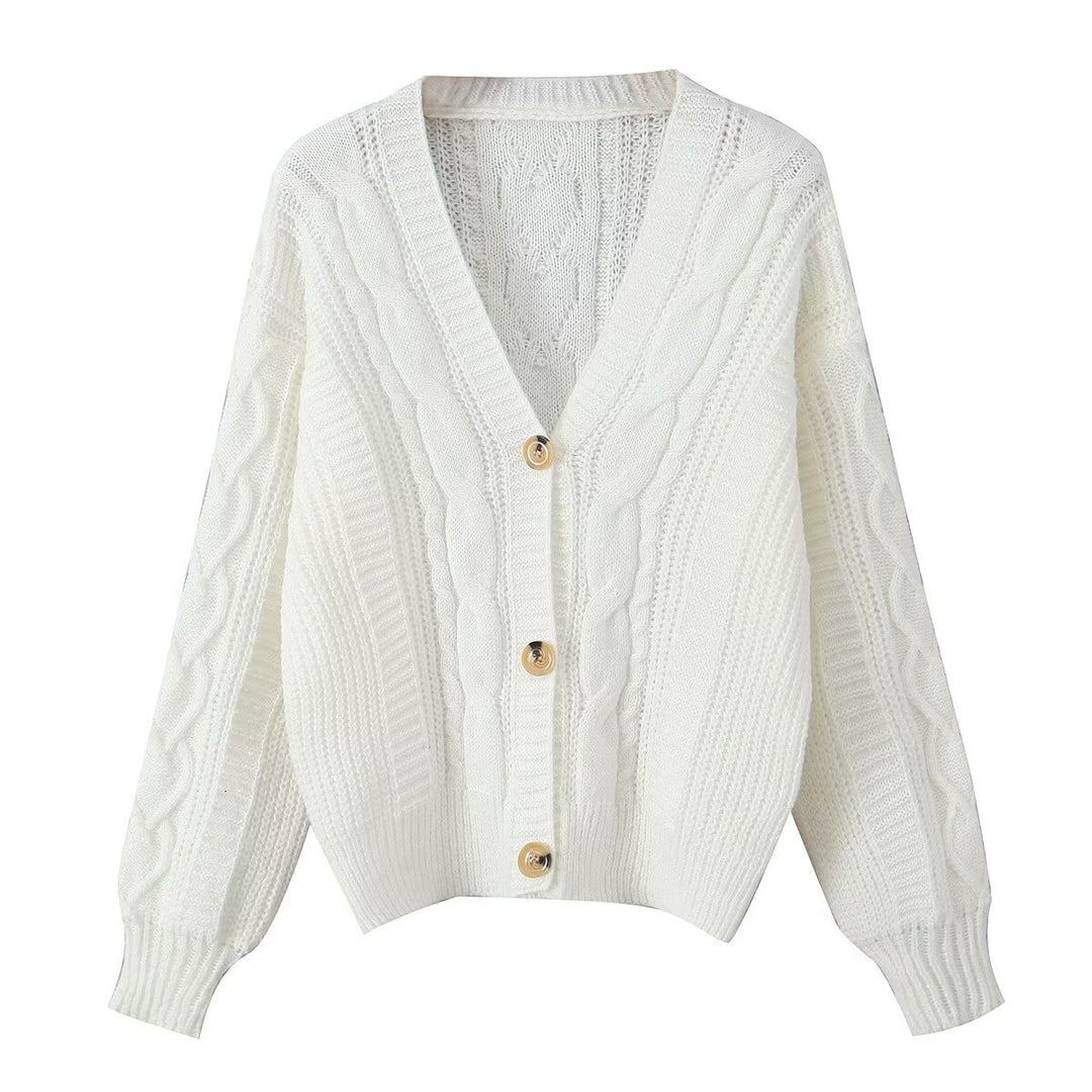 Damen kuschelige Strickjacke mit V-Ausschnitt Drune