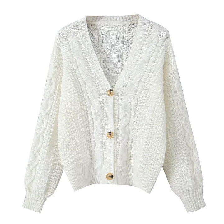 Damen kuschelige Strickjacke mit V-Ausschnitt Drune