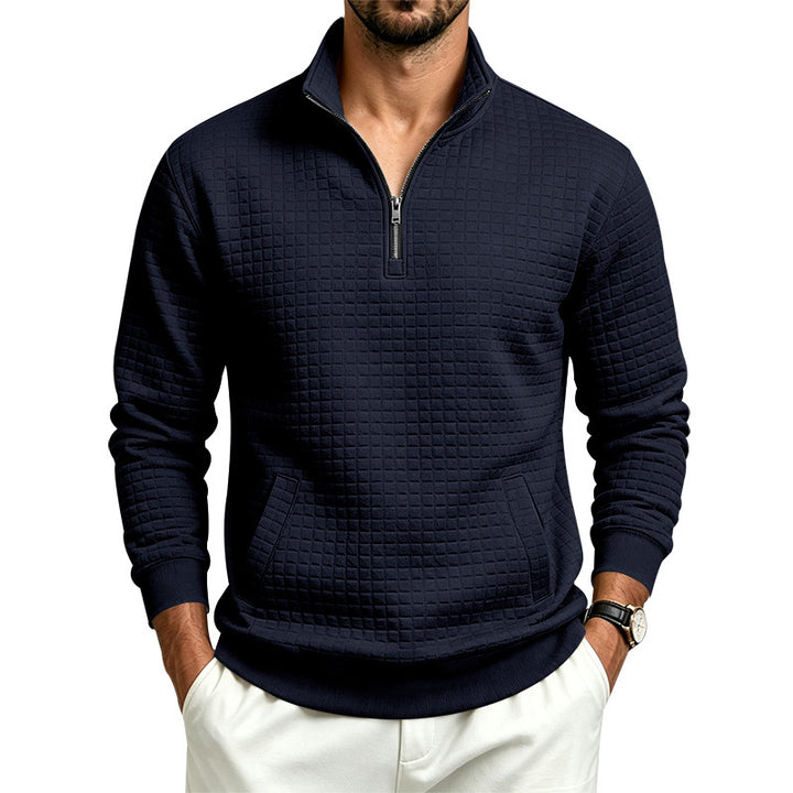Herren Gesteppter Halbzip-Sweat mit Stehkragen und Kängurutasche Drune