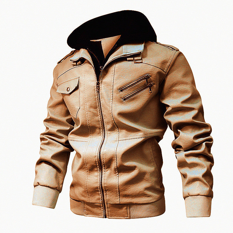 Herren modische Lederjacke mit abnehmbarer Kapuze Drune 1788417868