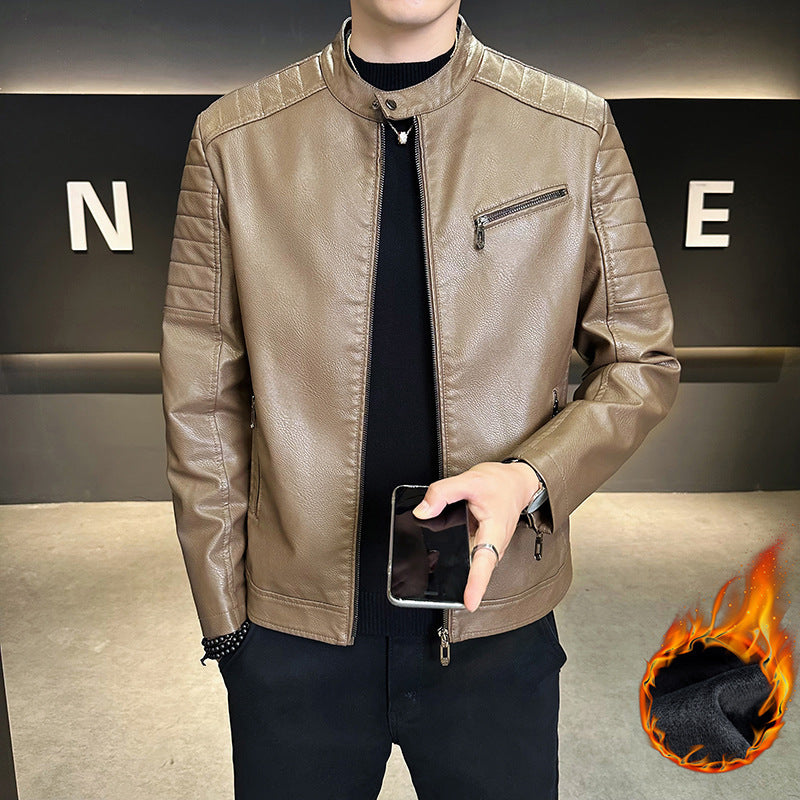 Herren Modische Kunstlederjacke mit Stehkragen Drune 1788322179