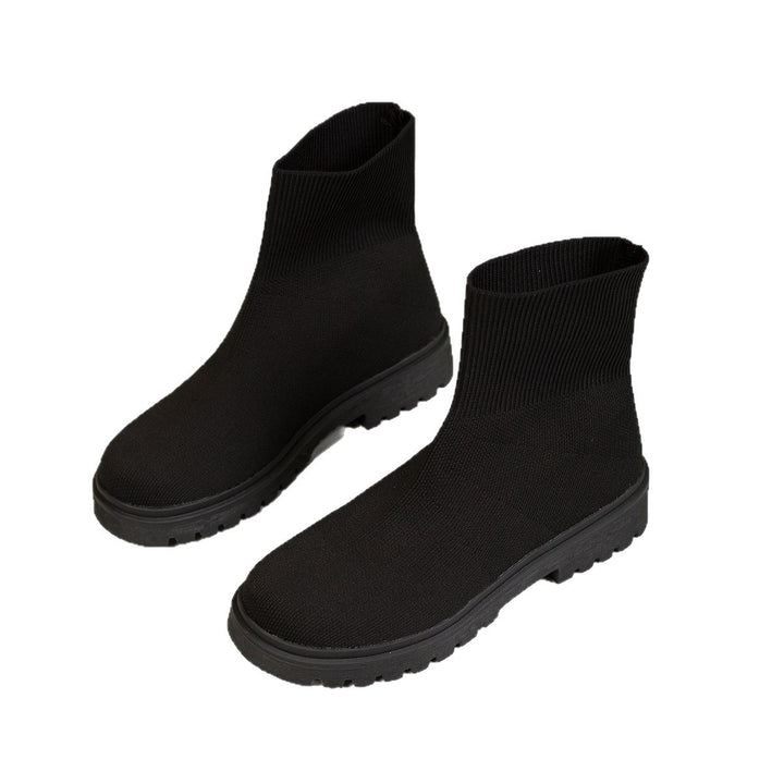 Damen nan gestrickte Sock-Stiefelette mit elastischem Rippbund stoßdämpfender Leichtsohle und robustem Traktorprofil Drune