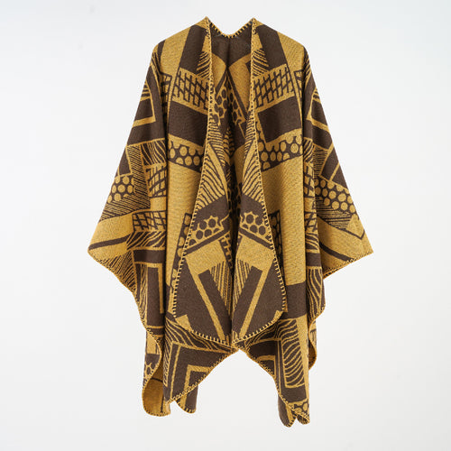 Damen Weichfallendes Jacquard-Cape mit geometrischem Allovermuster und offenem Kimono-Fall Drune