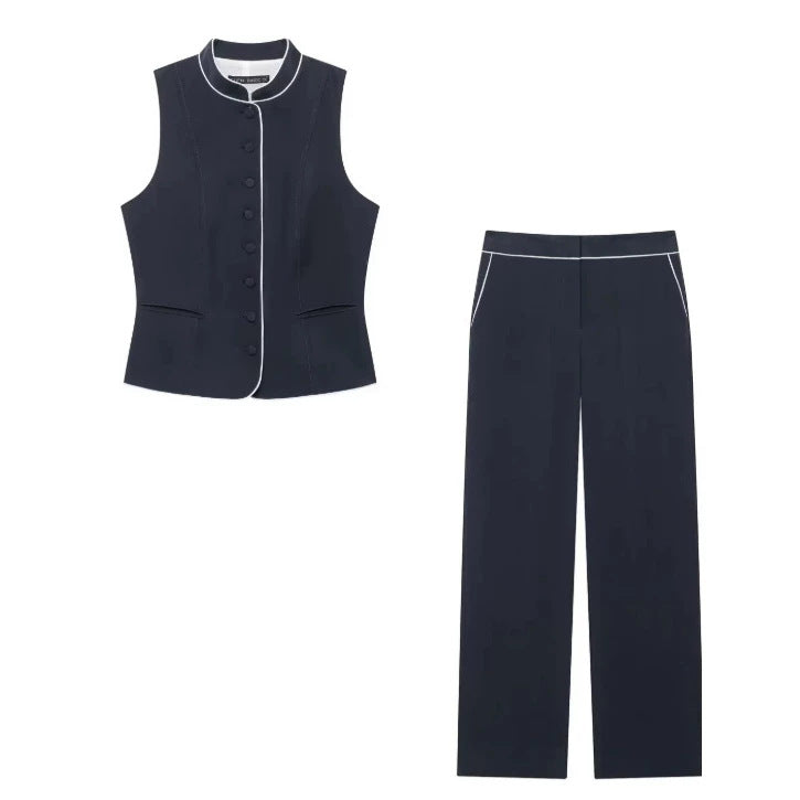 Damen Weite hochtaillierte Palazzo‑Hose mit Kontrastpaspel Drune