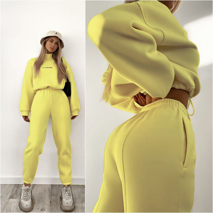 Damen Oversize-Lounge-Set mit Stehkragen und elastischer High-Waist-Jogginghose Drune